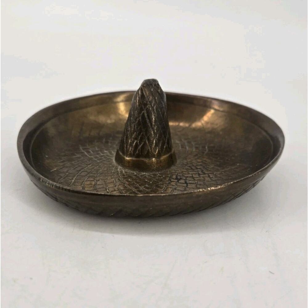 Vtg 1946 Russwood Sombrero Solid Cast Bronze Trinket Dish Jewelry Holder 5" - Picture 13 of 13